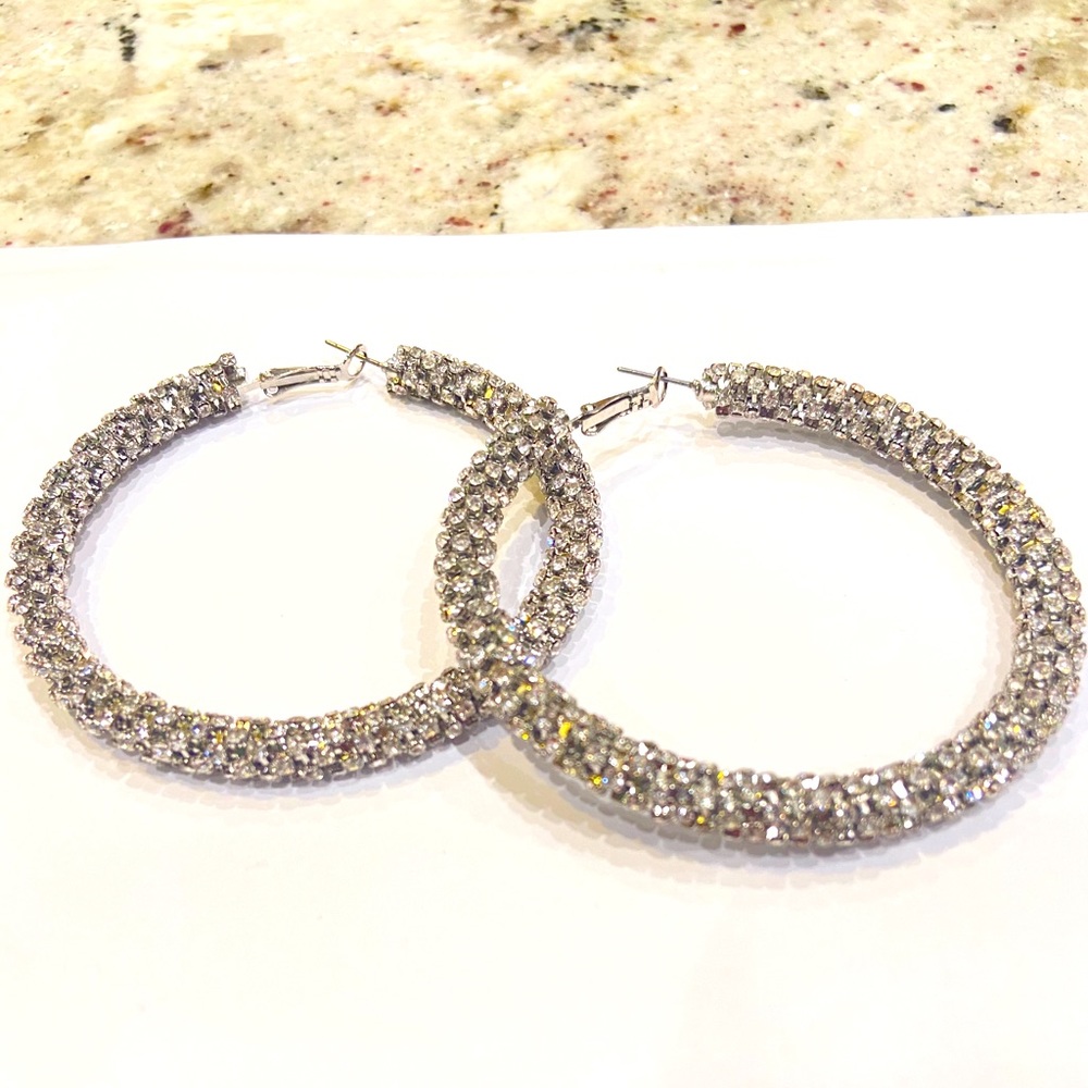 Rhinestone Diamond look Loop earrings